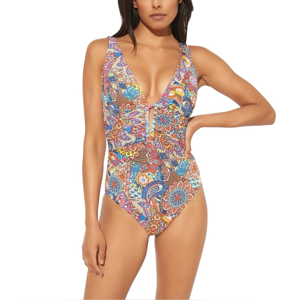 NWT Bleu Rod Beattie Groovy Baby Plunge Keyhole One-Piece Swimsuit Women's Sz 10